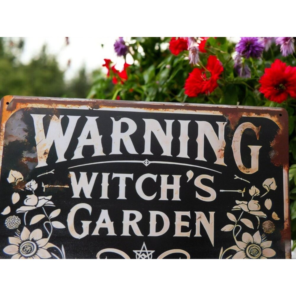 Warning Witch's Garden Metal Tin Sign 12x8 Vintage Gothic Decor - Picture 6 of 12